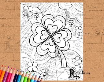 INSTANT DOWNLOAD Coloring Page - St. Patrick's Day Shamrock Print, doodle art, printable