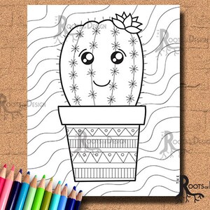 INSTANT DOWNLOAD Cute Cactus Coloring Coloring Page Print, doodle art, printable