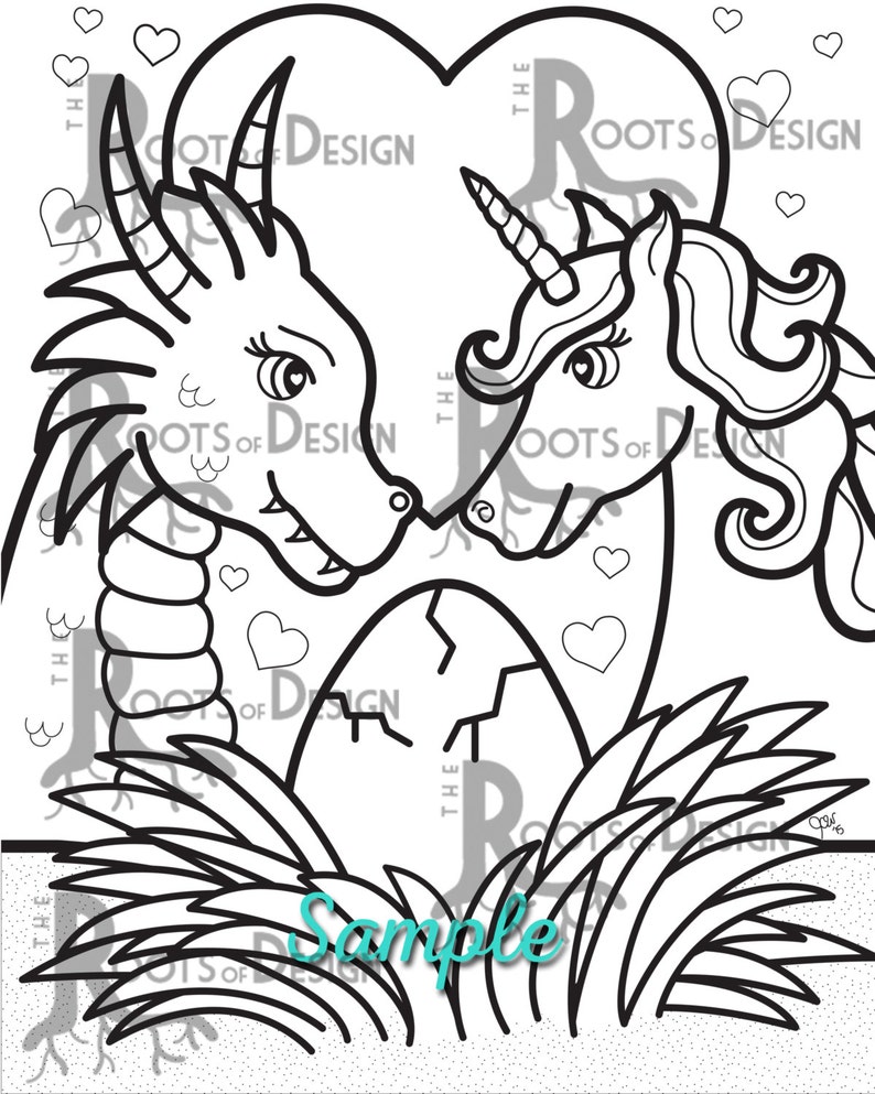 INSTANT DOWNLOAD Coloring Page Dragon and Unicorn Family - Etsy