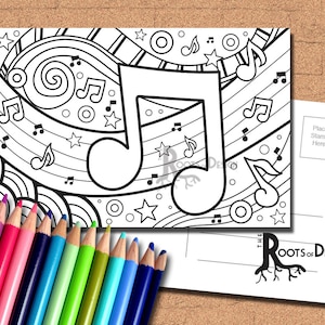 INSTANT DOWNLOAD Coloring Postcard Page - Music Zendoodle Color your own fun Postcards, doodle art, printable, Coloring Postcards