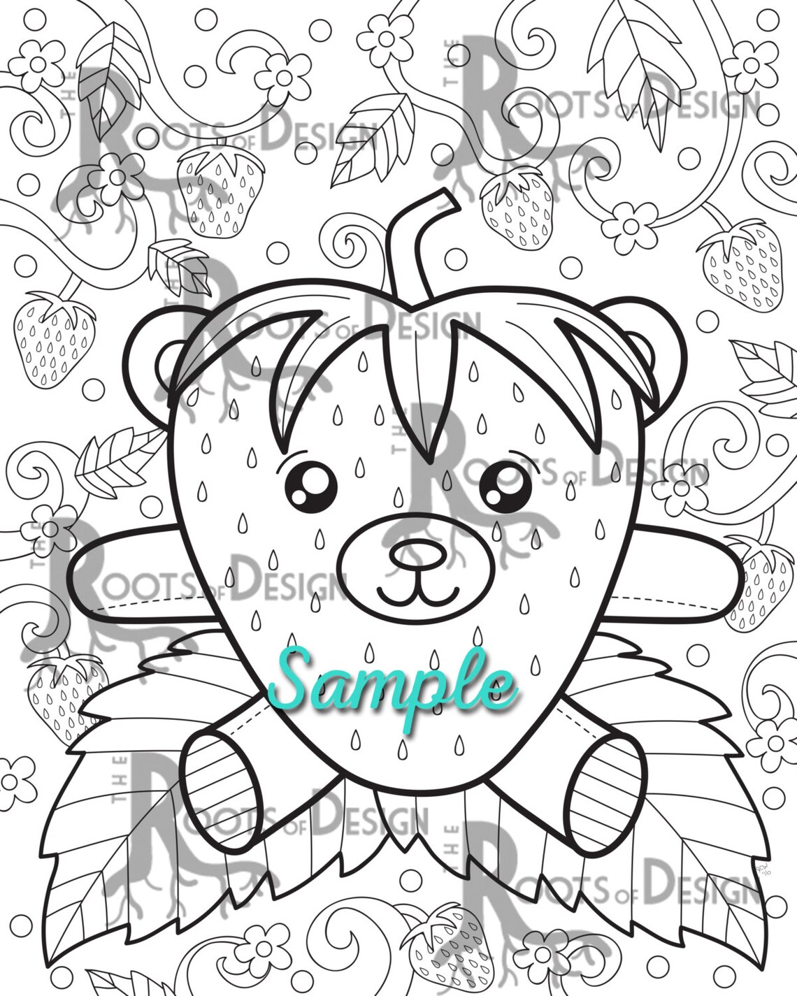 INSTANT DOWNLOAD Cute Strawberry Bear Strawbeary Coloring | Etsy