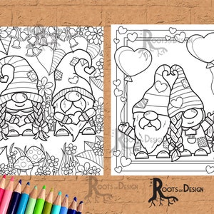 INSTANT DOWNLOAD Coloring Page - Gnomes in Love Bundle Print, doodle art, printable