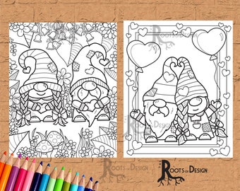 INSTANT DOWNLOAD Coloring Page - Gnomes in Love Bundle Print, doodle art, printable