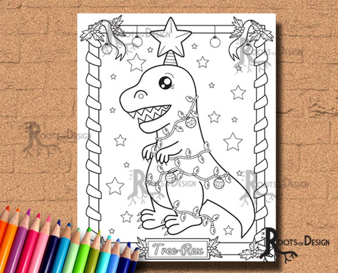 Printable Tree Rex INSTANT DOWNLOAD Cute Christmas Tree-rex Page Print, Doodle Art ...