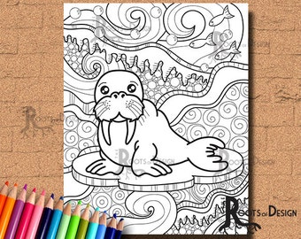 INSTANT DOWNLOAD Coloring Page - Walrus Print, doodle art, printable