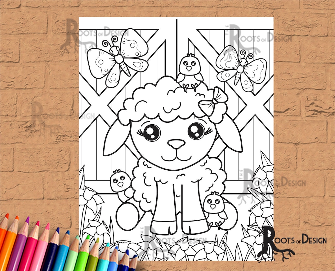 INSTANT DOWNLOAD Coloring Page  Easter Lamb Doodle Art