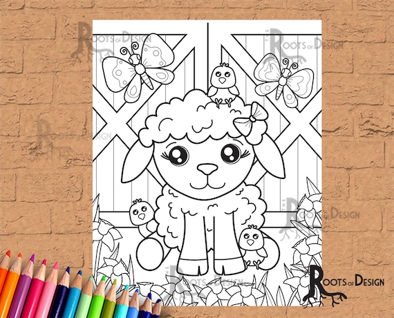 INSTANT DOWNLOAD Coloring Page Easter Lamb doodle art