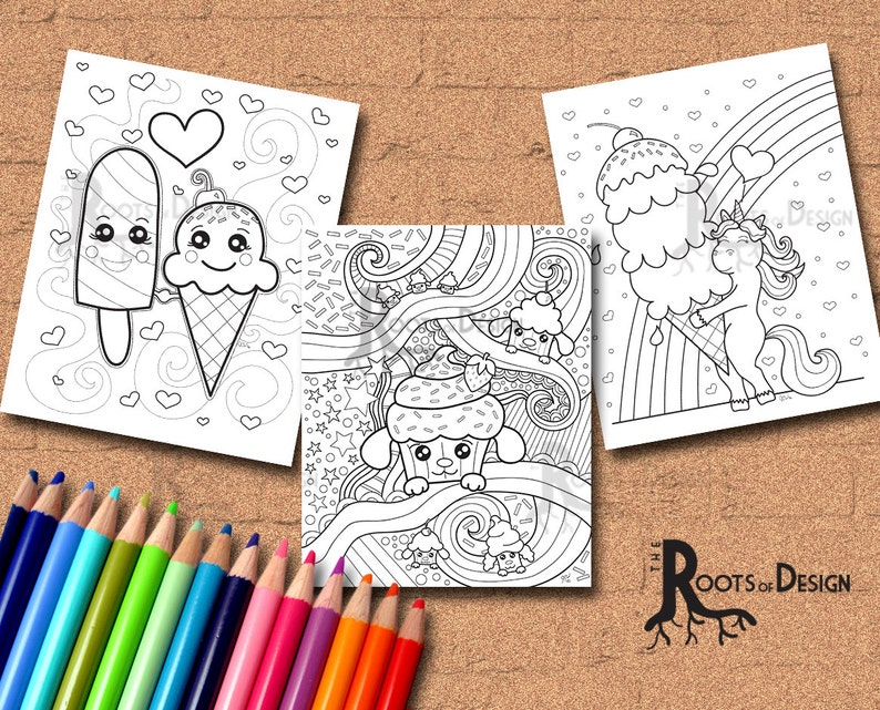 Instant Download Cute Kawaii Dessert Coloring page bundle Coloring Page or Print image 1