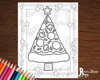 INSTANT DOWNLOAD Just Pizza Christmas Tree Page Print, doodle art, printable