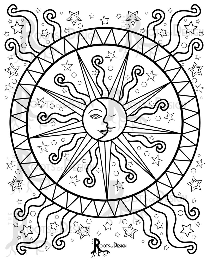 INSTANT DOWNLOAD Coloring Page Celestial Mandala Design Etsy