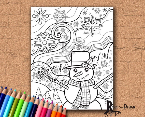 INSTANT DOWNLOAD Coloring Page  Snowman Doodle/ Zendoodle