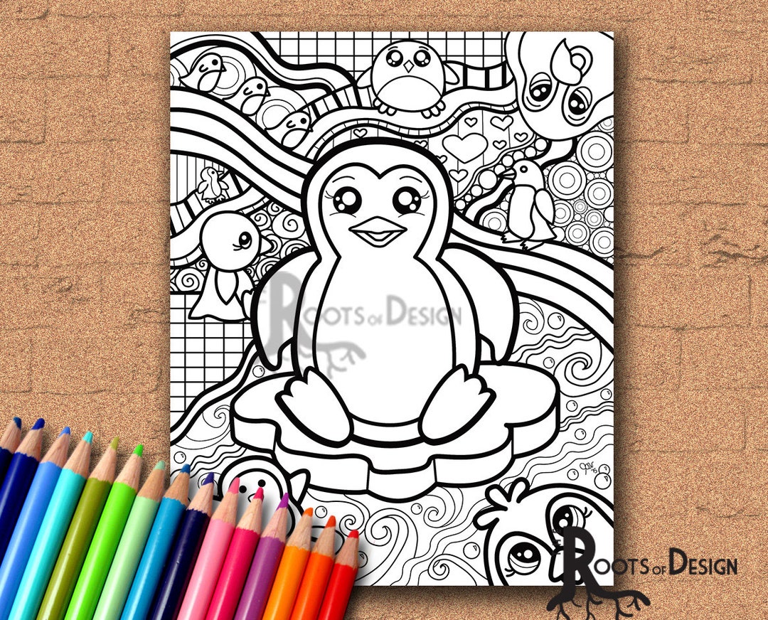 INSTANT DOWNLOAD Coloring Page penguin Coloring Print Doodle