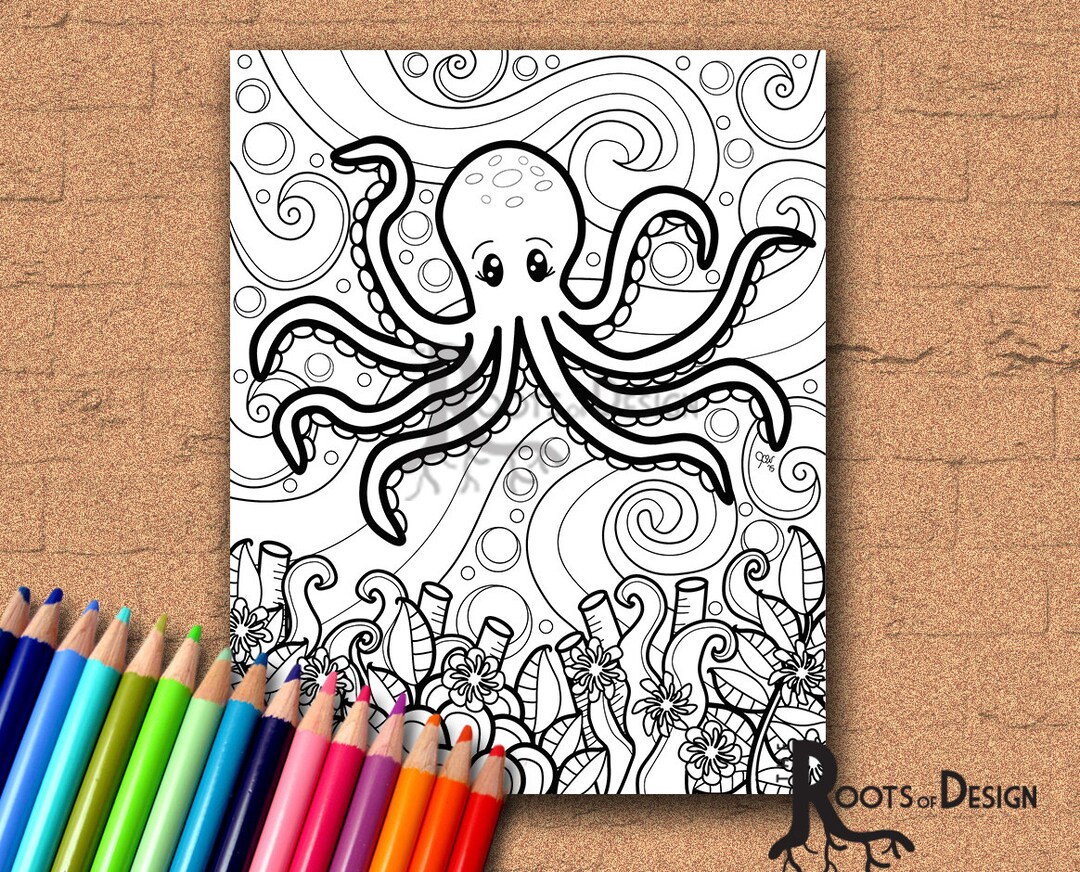 INSTANT DOWNLOAD Coloring Page - Octopus Under the Sea Doodle Art ...