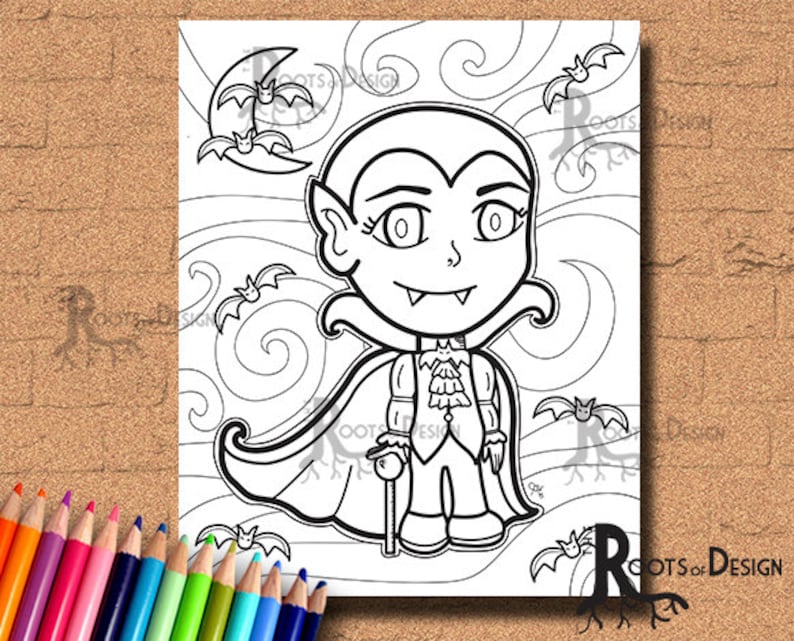 INSTANT DOWNLOAD Cute Vampire Coloring Coloring Page Print - Etsy 日本