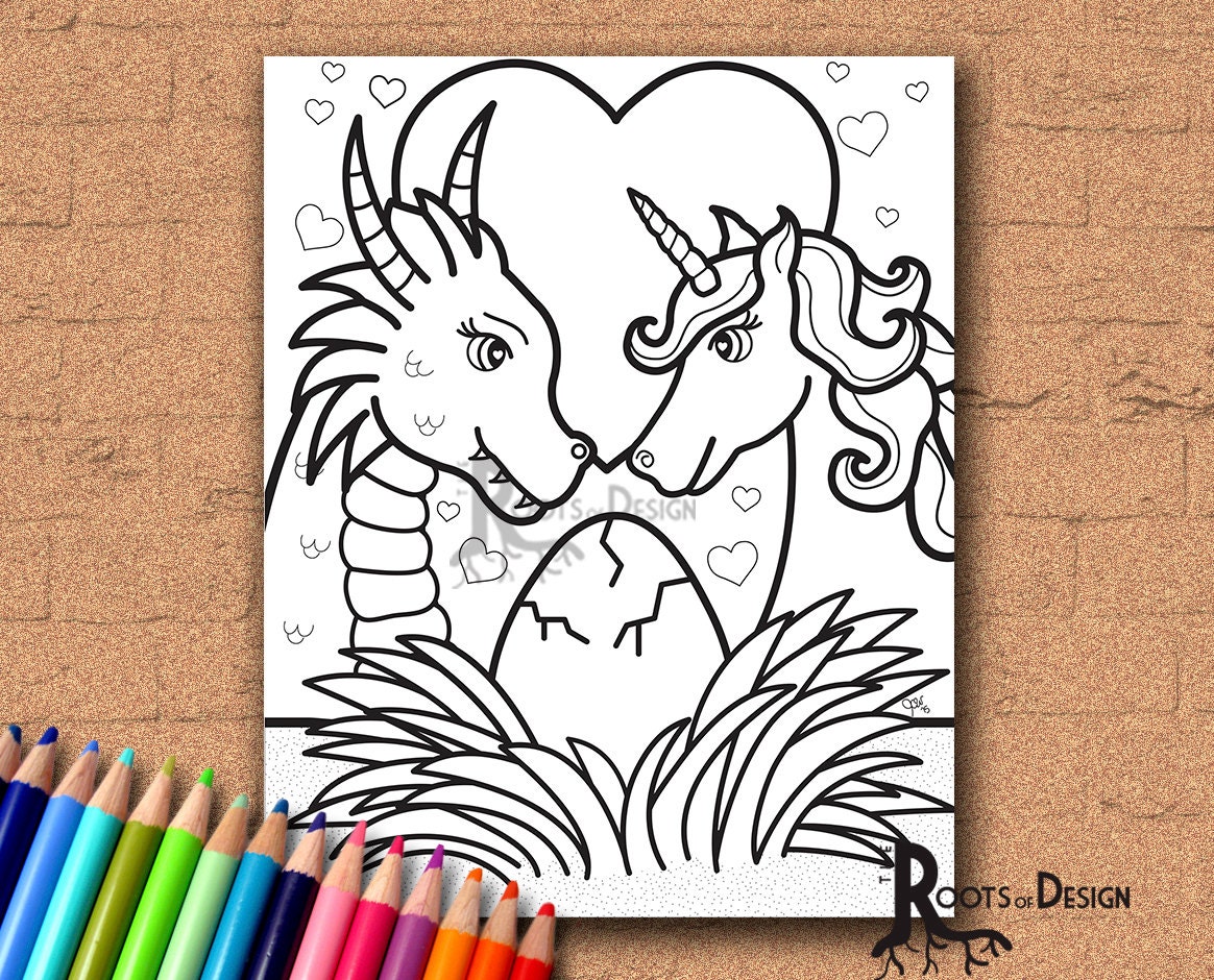 INSTANT DOWNLOAD Coloring Page Dragon and Unicorn Family - Etsy Australia