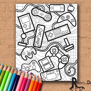 INSTANT DOWNLOAD Coloring Page - Video Game Controllers zentangle inspired, doodle art, gamer printable