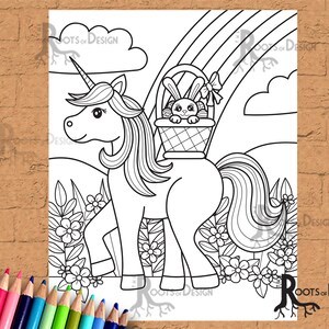INSTANT DOWNLOAD Coloring Page - Cute Easter Unicorn doodle art, printable