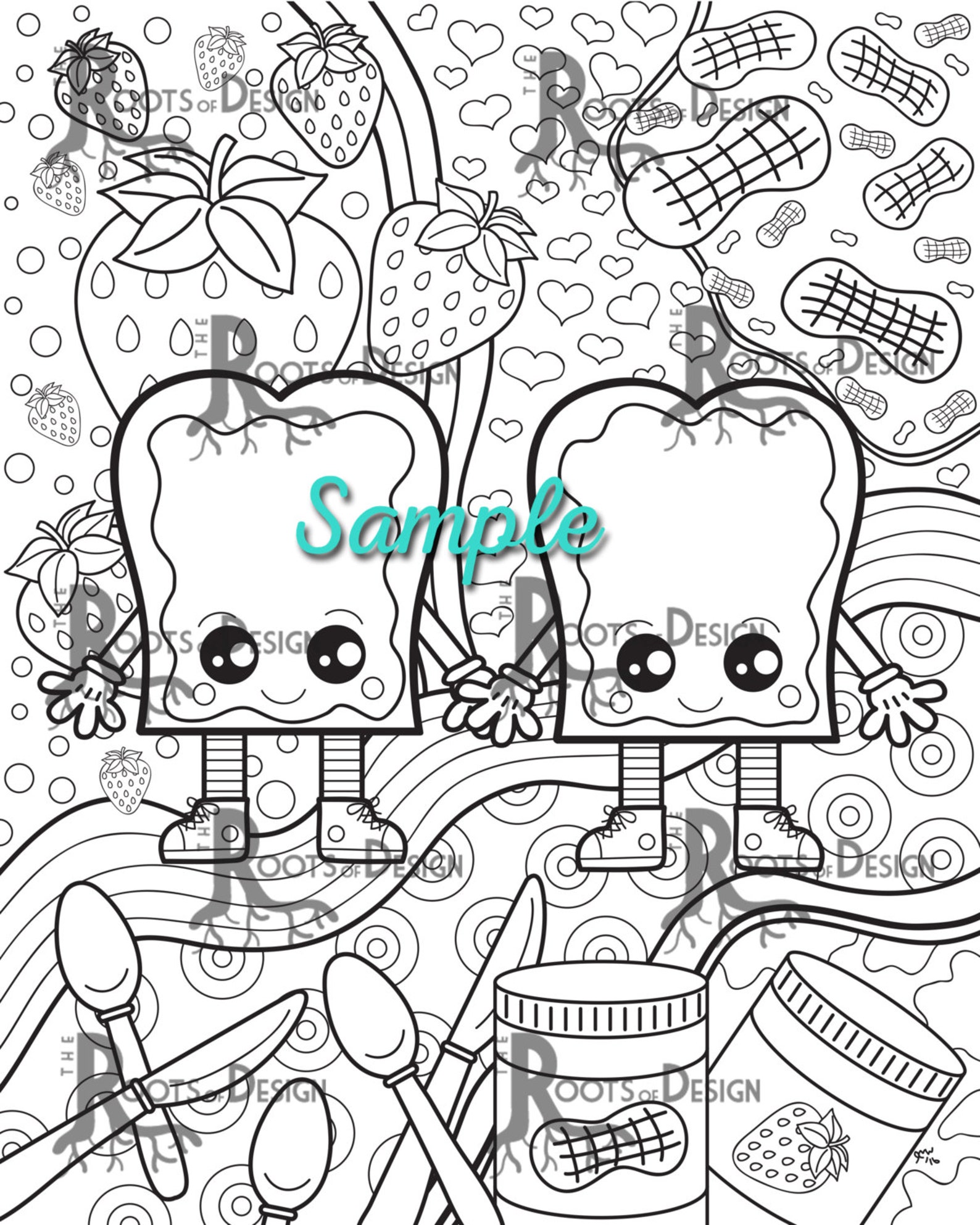 INSTANT DOWNLOAD Coloring Page Peanut Butter and Jelly Art Etsy