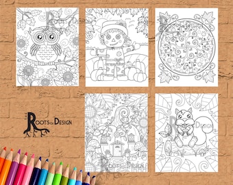 INSTANT DOWNLOAD Coloring Page - Autumn / Fall Coloring Pack, doodle art, printable