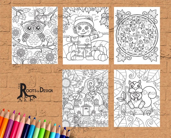 INSTANT DOWNLOAD Coloring Page  Autumn / Fall Coloring Pack