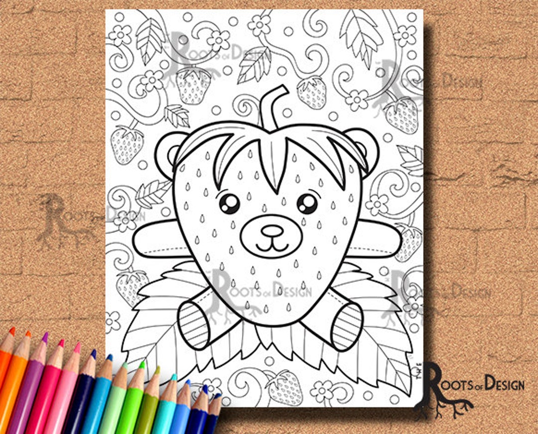 INSTANT DOWNLOAD Cute Strawberry Bear ( Strawbeary) Coloring Coloring ...