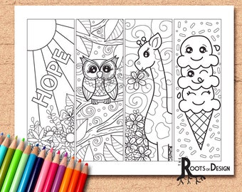 DESCARGA INSTANTE Página para colorear - Temática de esperanza, búho, jirafa y helado Colorea tus propios marcadores divertidos, arte de garabatos, imprimible