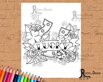 INSTANT DOWNLOAD Coloring Page - St Patrick's Day Shamrock Lucky inspired, doodle art, printable