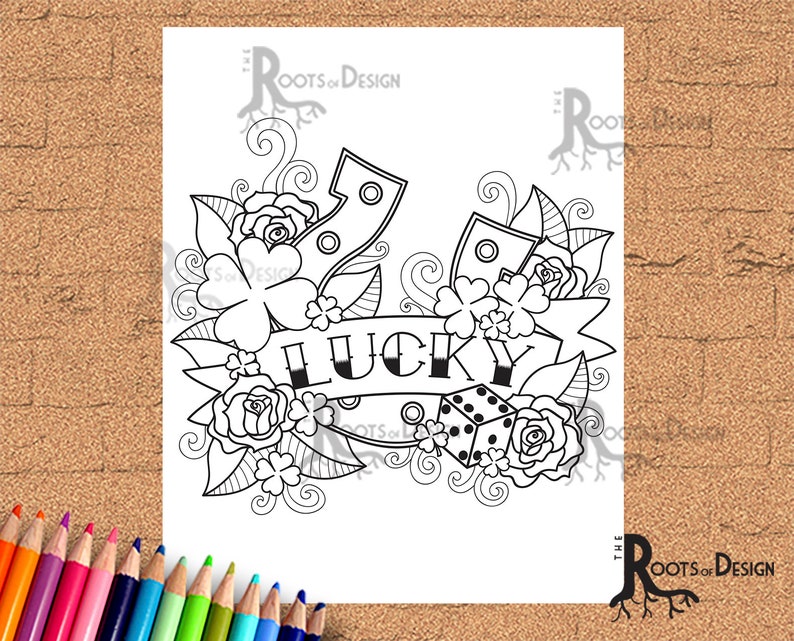 INSTANT DOWNLOAD Coloring Page St Patrick's Day Shamrock Lucky inspired, doodle art, printable image 1