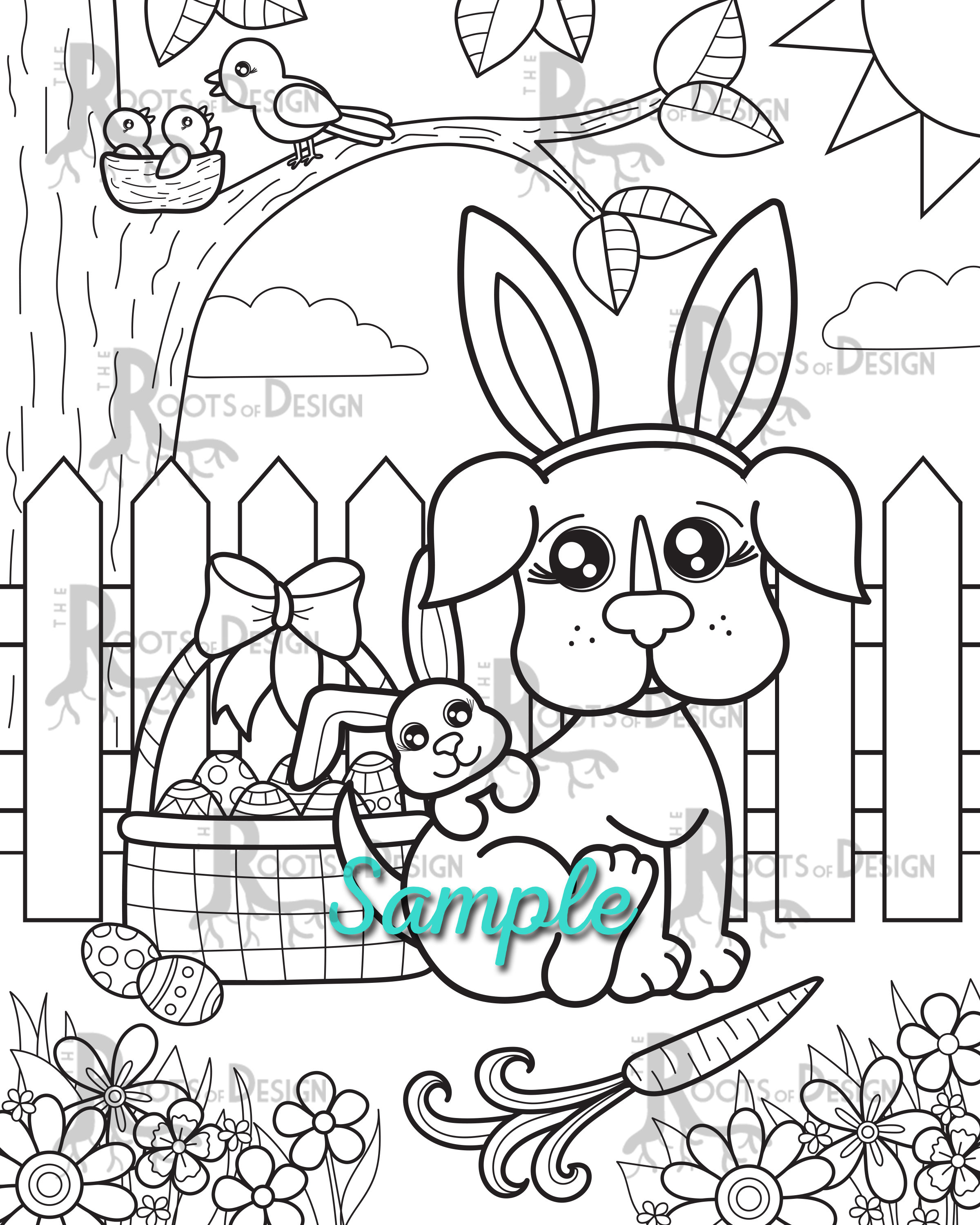 INSTANT DOWNLOAD Coloring Page - Easter Dog Doodle Art, Printable - Etsy