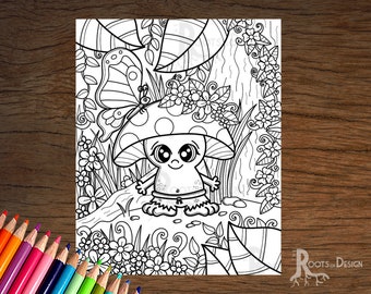 INSTANT DOWNLOAD Coloring Page - Mushroom person, doodle art, printable