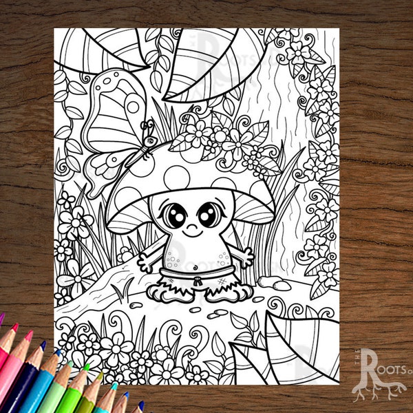 INSTANT DOWNLOAD Coloring Page - Mushroom person, doodle art, printable