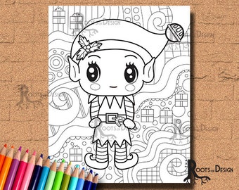 DESCARGA INSTANTE Lindo Chibi Elf Página Impresión, arte del doodle, imprimible