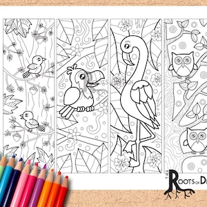 INSTANT DOWNLOAD Coloring Page - Bird Themed Color your own fun bookmarks, doodle art, printable