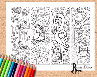 INSTANT DOWNLOAD Coloring Page - Bird Themed Color your own fun bookmarks, doodle art, printable