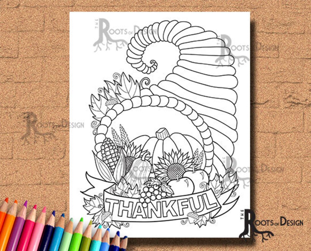 INSTANT DOWNLOAD Thanksgiving Cornucopia Coloring Coloring Page Print ...
