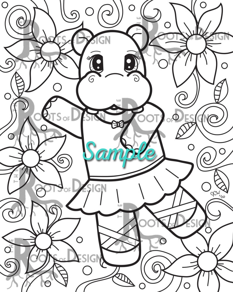 Download INSTANT DOWNLOAD Coloring Page Cute Dancing Hippo Art | Etsy