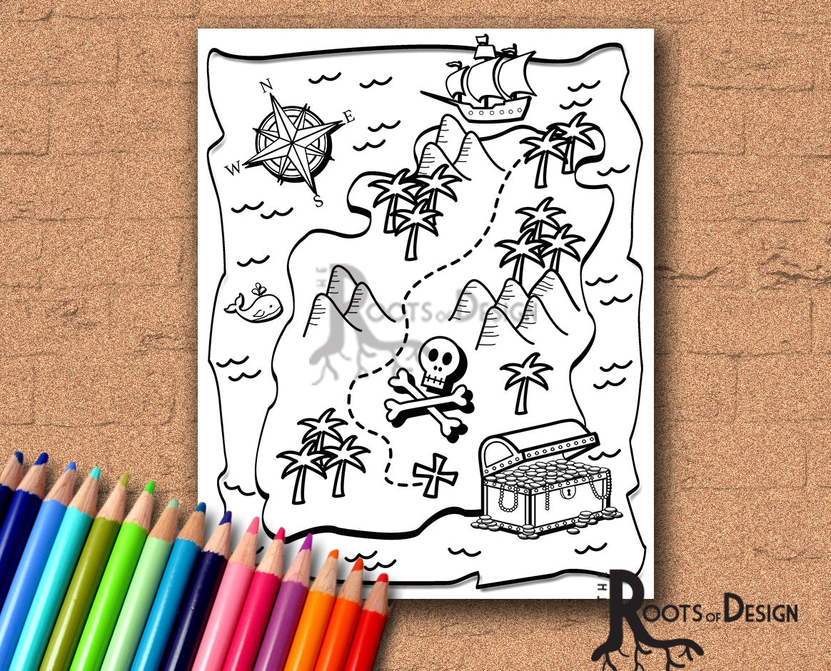 Pirate treasure map coloring pages 