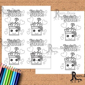 Download instantâneo - lindo cartão de dia dos namorados suculento para colorir, ótimo para a sala de aula - pinte seu próprio cartão para impressão 2