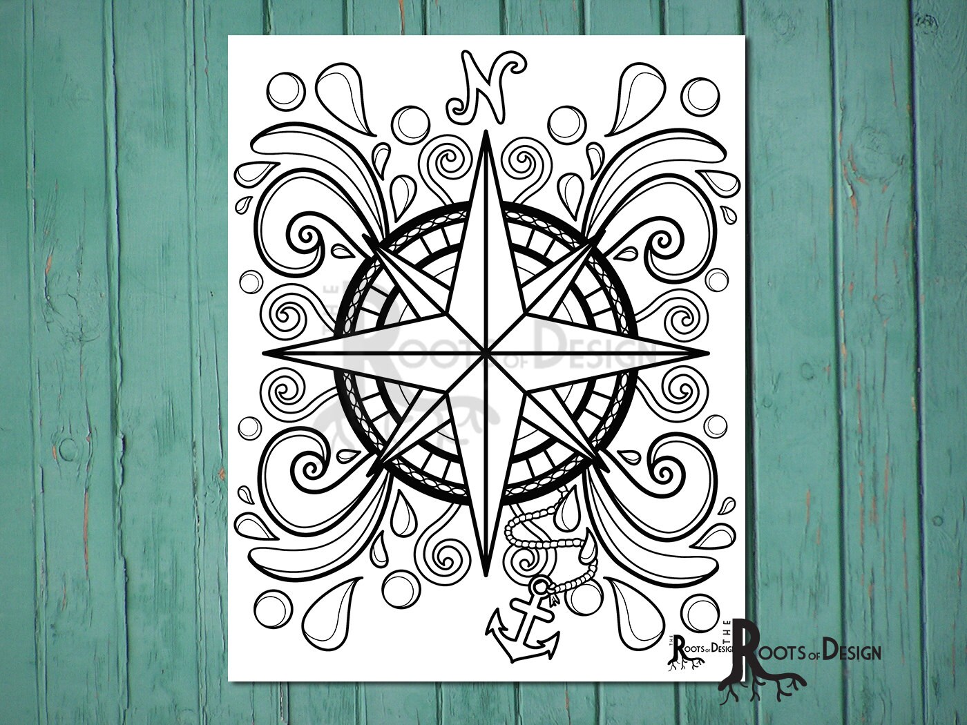 INSTANT DOWNLOAD Coloring Page - Compass Design, Doodle Art, Printable ...