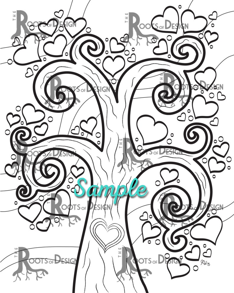 INSTANT DOWNLOAD Coloring Page Heart Tree Coloring Print | Etsy