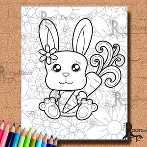 INSTANT DOWNLOAD Coloring Page - Cute Bunny Print, doodle art, printable