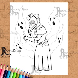 INSTANT DOWNLOAD Plague Nurse Coloring Page Print, doodle art, printable