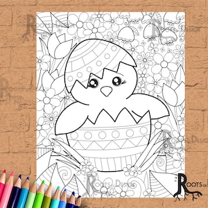 INSTANT DOWNLOAD Coloring Page - Cute Chicken in Easter Egg  doodle art, printable