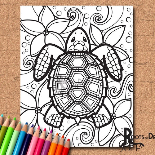 instant download coloring page turtle zentangle inspired etsy