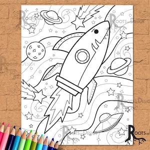 INSTANT DOWNLOAD Coloring Page - SharkRocket Print, doodle art, printable
