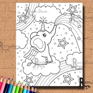 INSTANT DOWNLOAD Coloring Page -  El-e-Corn (Elephant Unicorn) Art Print, doodle art, printable