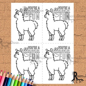 Instant Download- Cute Llama Valentine Card for Coloring, Great for the classroom - Color Your Own Printable Card