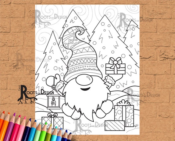 INSTANT DOWNLOAD Cute Christmas Gnome Page Print Doodle Art