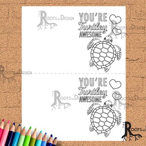 Instant Download Cute Turtle Valentine Card for Coloring, Great for the classroom Color Your Own Printable Card image 2