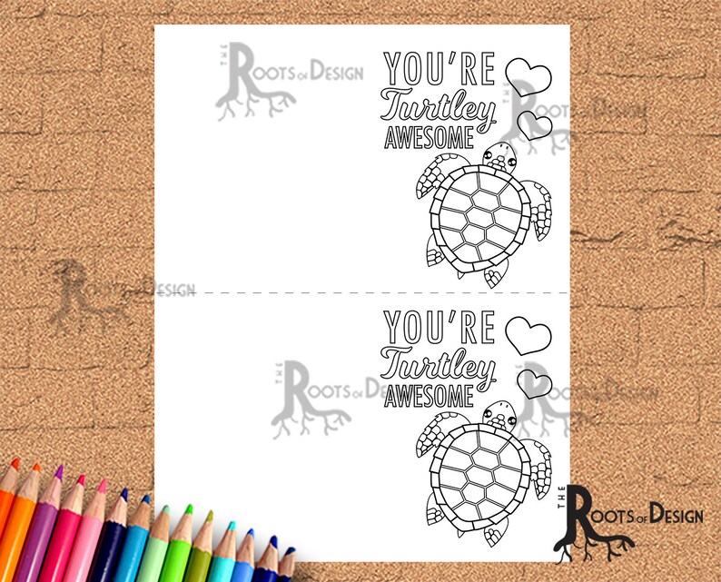 Instant Download Cute Turtle Valentine Card for Coloring, Great for the classroom Color Your Own Printable Card image 2